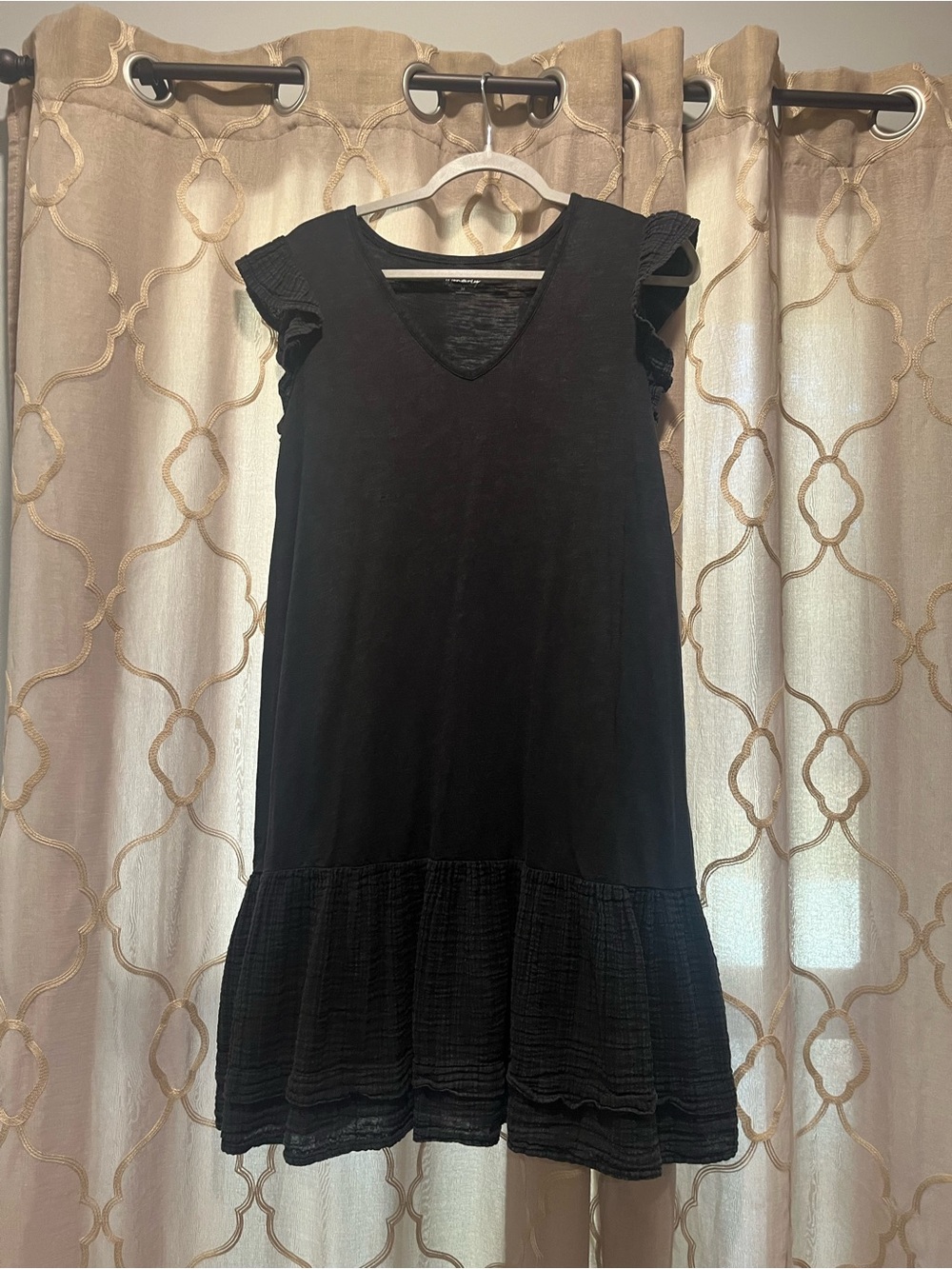 Wonderly Black Ruffle-Sleeve V-Neck Sweater Dress